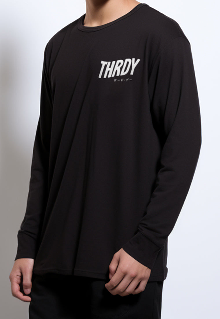 MTQ46 kaos lengan panjang hitam tangan panjang pria distro tulisan "thrdy wavy" hitam black