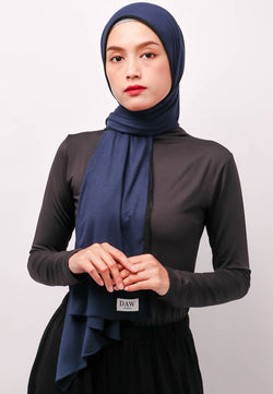 Daw Project DH065 Lace Hitam Hijab Pashmina Navy