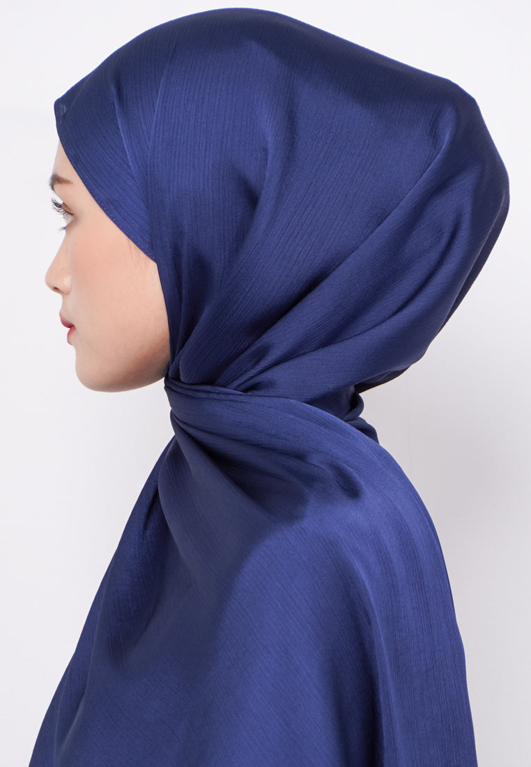 Daw Project DH075 Kerudung Pashmina Pasmina Phasmina Crinkle Satin Silk Premium Shawl Navy