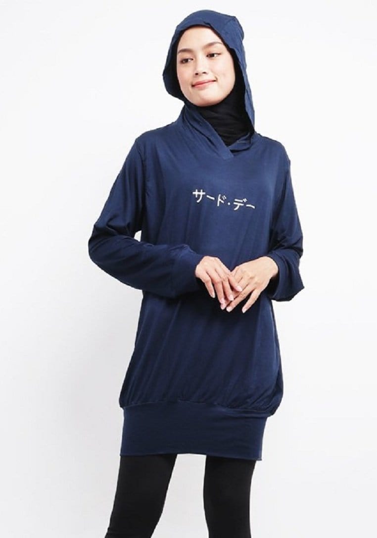 Third Day LO024 Hoodie Dress Wanita Ladies Evocot Katakana Navy