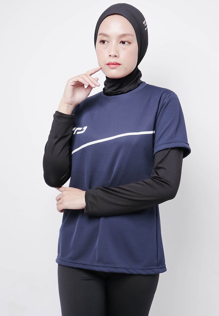 Td Active LSA52 S/S Kaos Olahraga Wanita Lds Sport Dakir Slash Navy