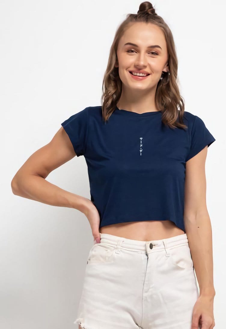 Third Day LTD77 RCP Crop Top Katakana Navy Kaos Casual Wanita