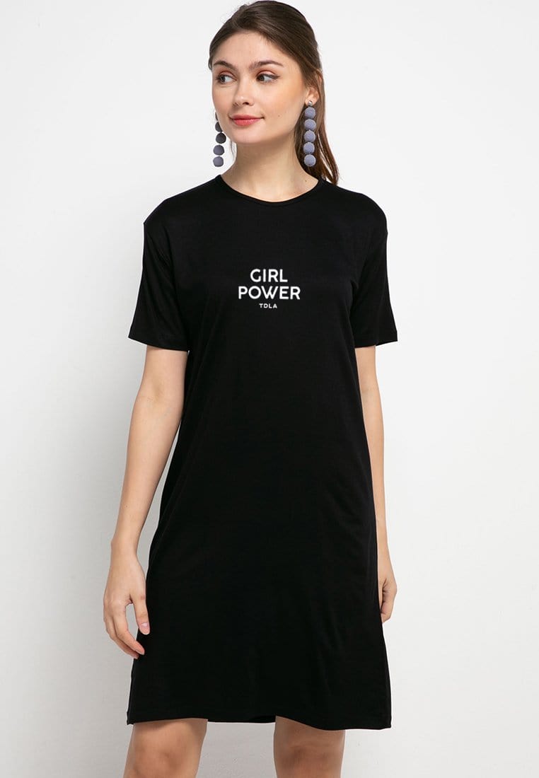 Third Day LTD98 Ld T-Shirt Dress Casual Lds Katakana Girl Power Tdla Hitam