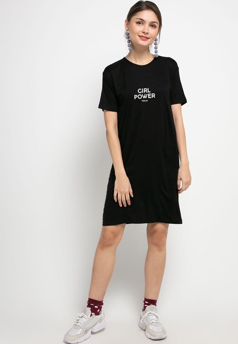 Third Day LTD98 Ld T-Shirt Dress Casual Lds Katakana Girl Power Tdla Hitam