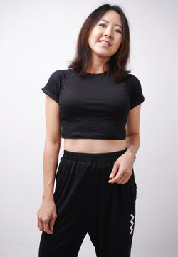 Third Day LTE08 STCP Crop Top Strech Polos Hitam Kaos Casual Wanita