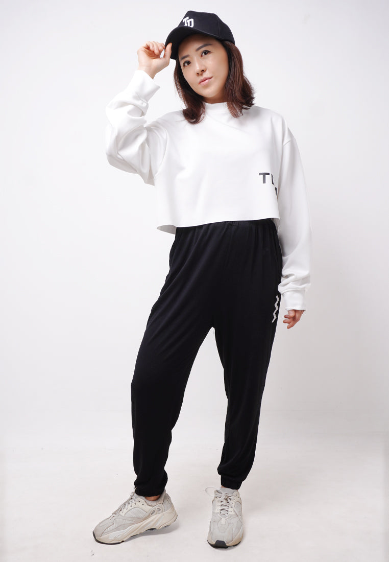 Third Day LTE10 TDLA Waist Sweater Croptop Oversize Long Sleeve Kaos Casual Wanita Putih