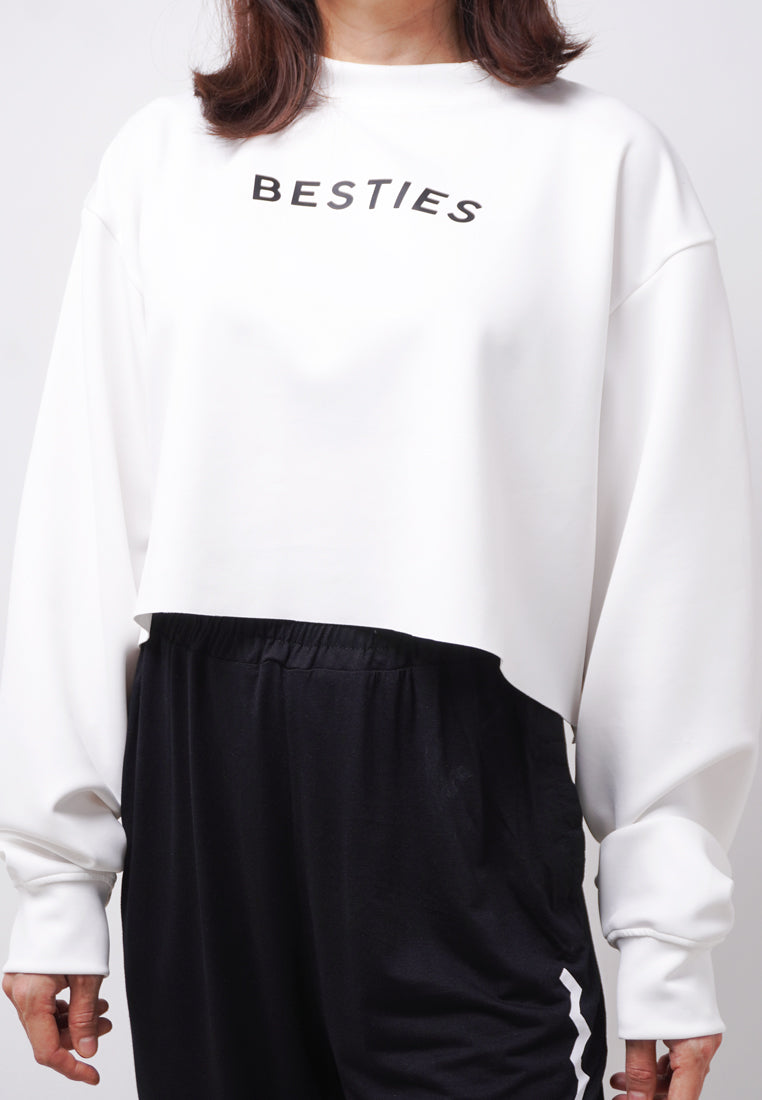 Third Day LTE12 TDLA Besties Dateng Sweater Croptop Oversize Long Sleeve Kaos Casual Wanita Putih