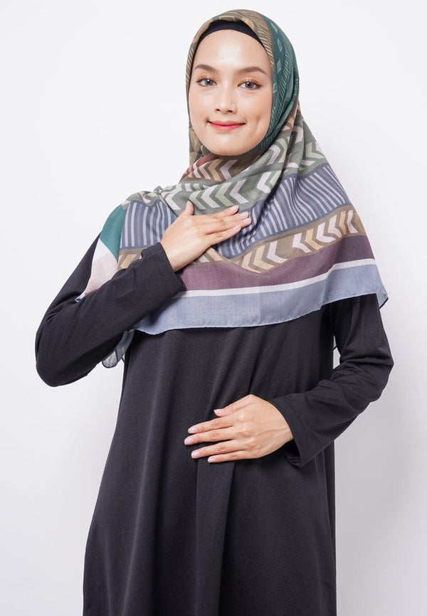 ZV018 Hijab Segiempat Zava Voal Tribal Green