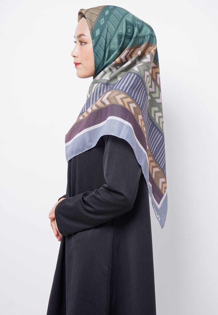 ZV018 Hijab Segiempat Zava Voal Tribal Green