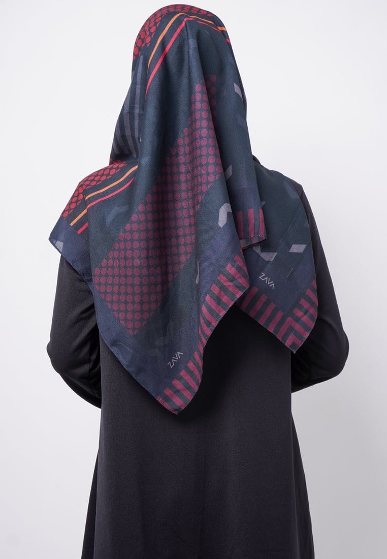 Zava  ZV027 Hijab Segiempat Voal Dark Green Maroon Polkadot