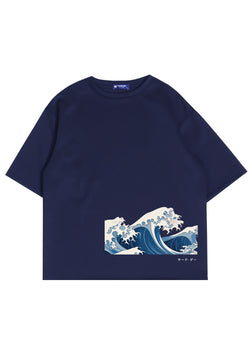 MTP44 kaos oversize gambar jepang "japanese wave" katakana bahan scuba tebal pria navy