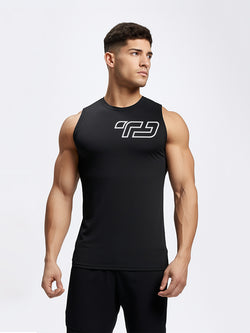 MSA06 kaos running lari pria kutung sleeveless tanktop 4way stretch nanoamid "med TD outline" hitam