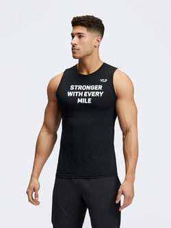 MSA03 kaos running lari pria kutung sleeveless tanktop 4way stretch nanoamid "stronger with every mile" hitam