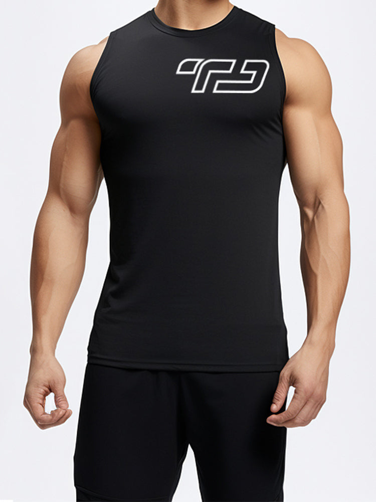 MSA06 kaos running lari pria kutung sleeveless tanktop 4way stretch nanoamid "med TD outline" hitam