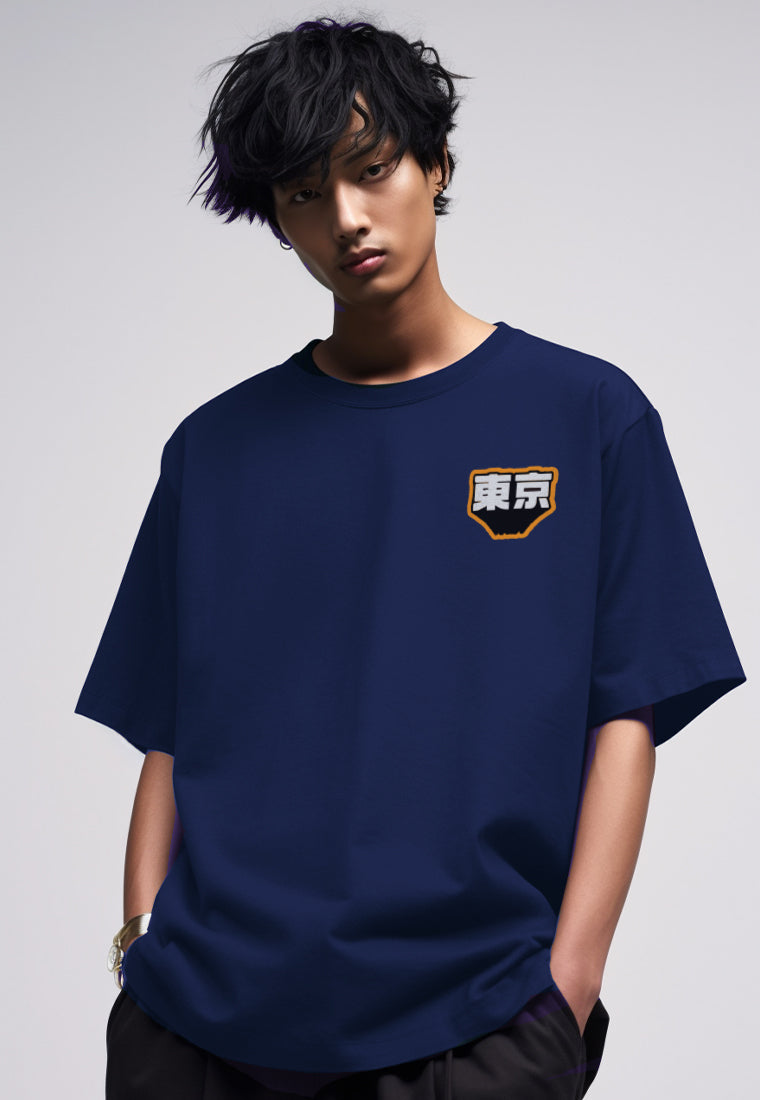 MTQ31 t shirt oversize pakaian oversized bahan tebal pria distro tulisan jepang "tokyo flat dakir" navy