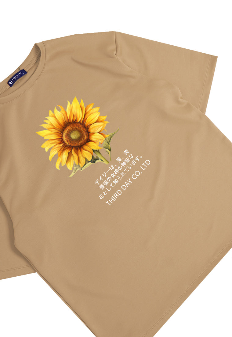 MTP71 kaos oversize flower sunflower bunga matahari bahan tebal scuba pria "big sunflower" khaki