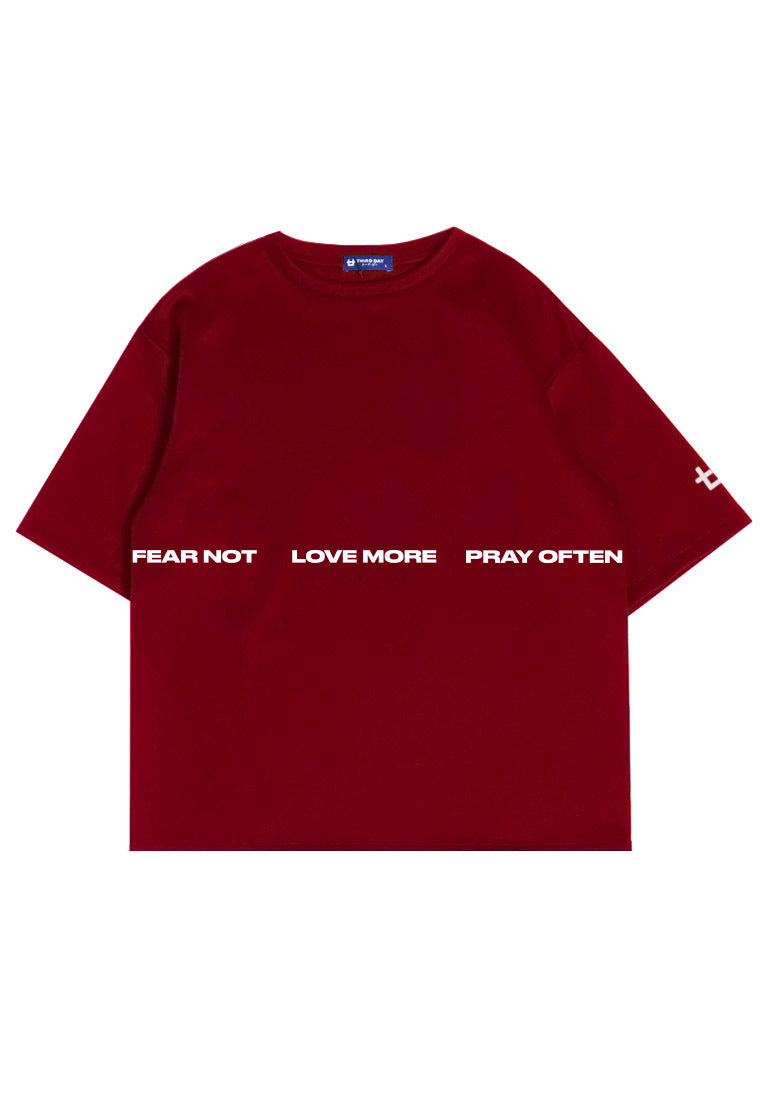 MTP63 kaos rohani oversize scuba bahan tebal "fear not pray often" merah maroon