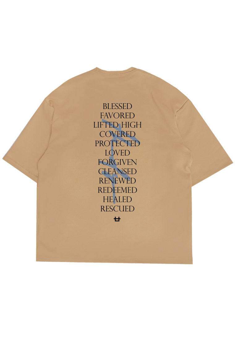 MTP58 kaos rohani oversize bahan tebal scuba "blessed favored lifted high" khaki