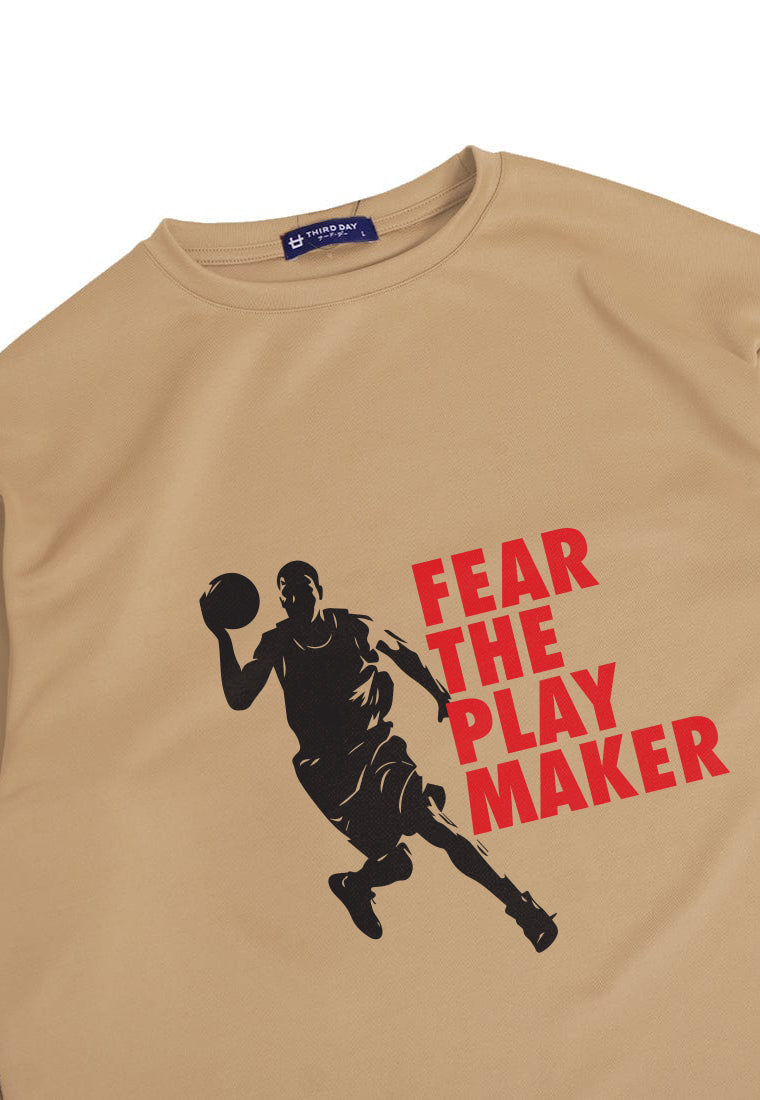 MTQ08 kaos baju basket basketball t shirt oversize bahan tebal scuba "fear the shooter" khaki