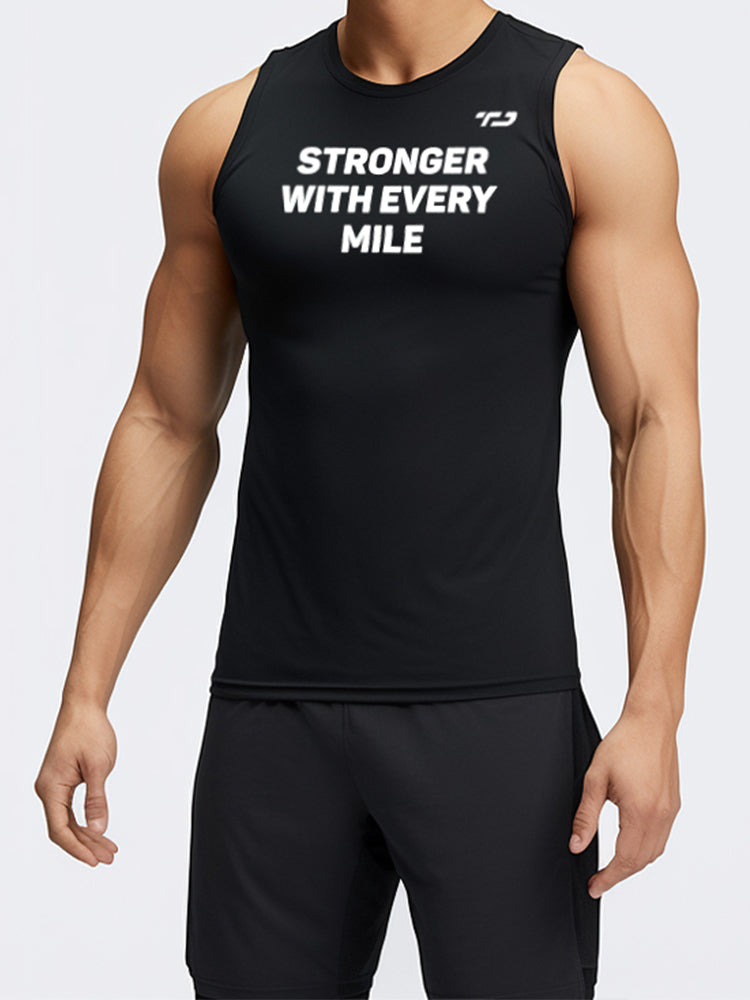 MSA03 kaos running lari pria kutung sleeveless tanktop 4way stretch nanoamid "stronger with every mile" hitam