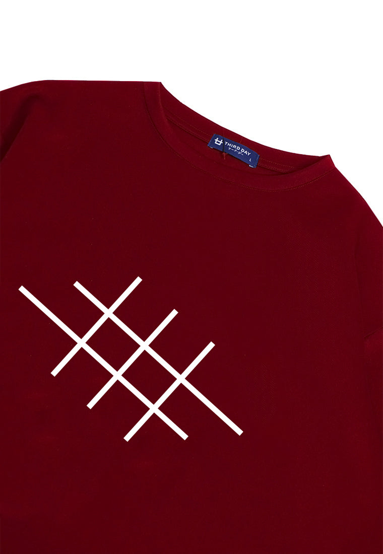 MTQ40 kaos oversize tebal bahan scuba distro pria aesthetic "garis tictactoe' merah maroon