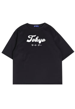 MTQ30 kaos oversize tokyo jepang distro pria bahan tebal scuba "tokyo katakana" hitam