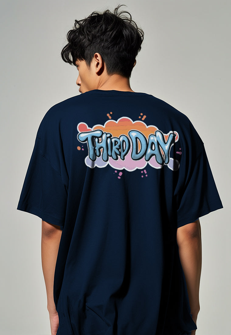 MTQ27 kaos oversize gambar belakang aesthetic bahan tebal scuba "third day orange splat graffiti" navy