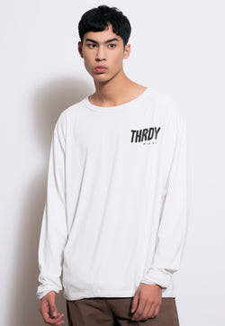 MTQ45 kaos lengan panjang putih tangan panjang pria distro tulisan "thrdy wavy" putih white