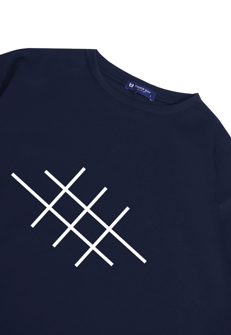 MTQ42 kaos oversize tebal bahan scuba distro pria aesthetic "garis tictactoe' navy