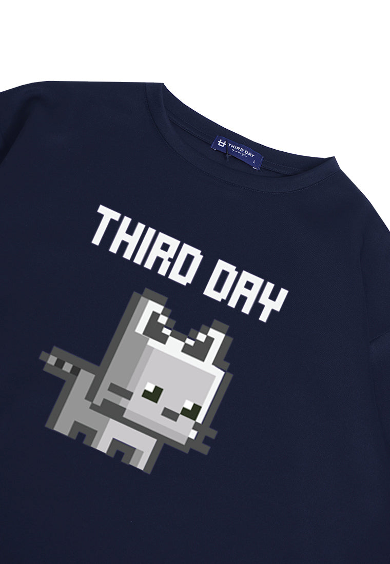 Third Day MTM31 kaos oversize tebal scuba thirdday kucing pixel navy