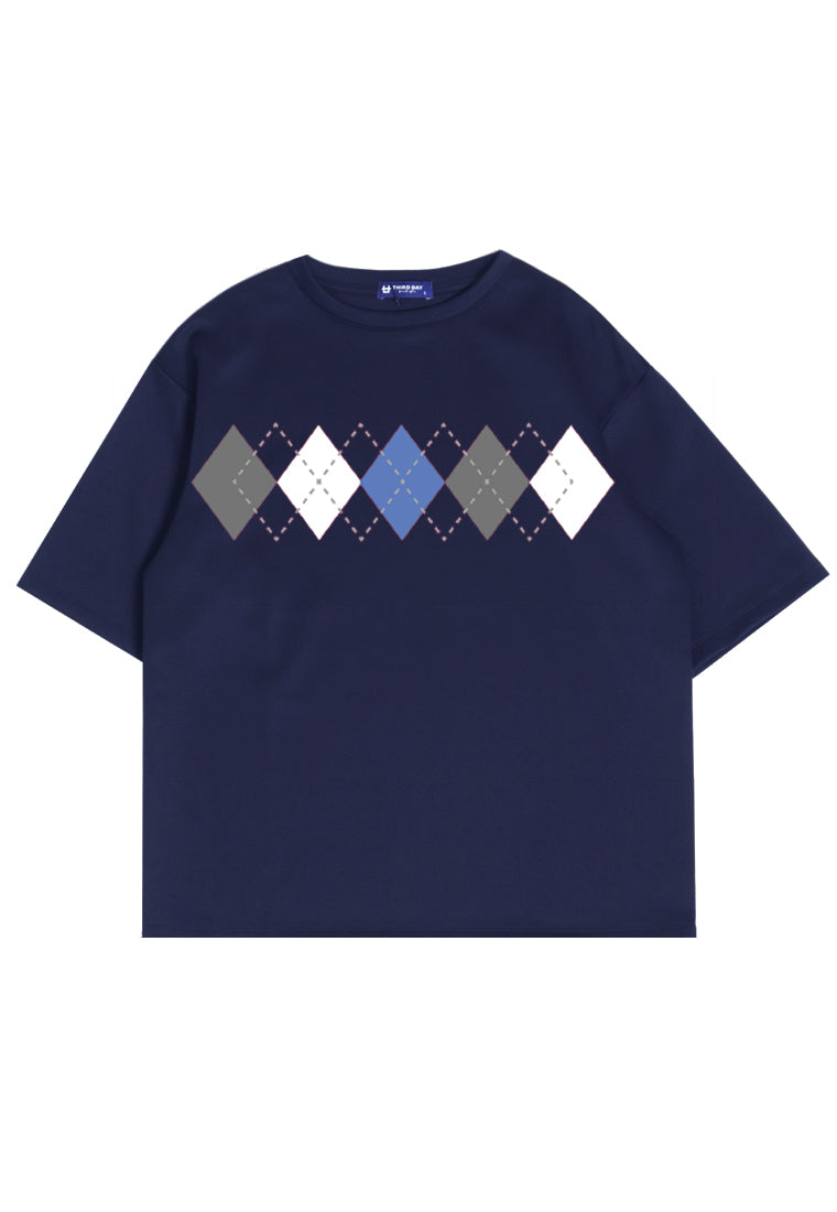 Third Day MTM34 kaos oversize tebal scuba korea argyle diamond motif sweater rajut navy abu