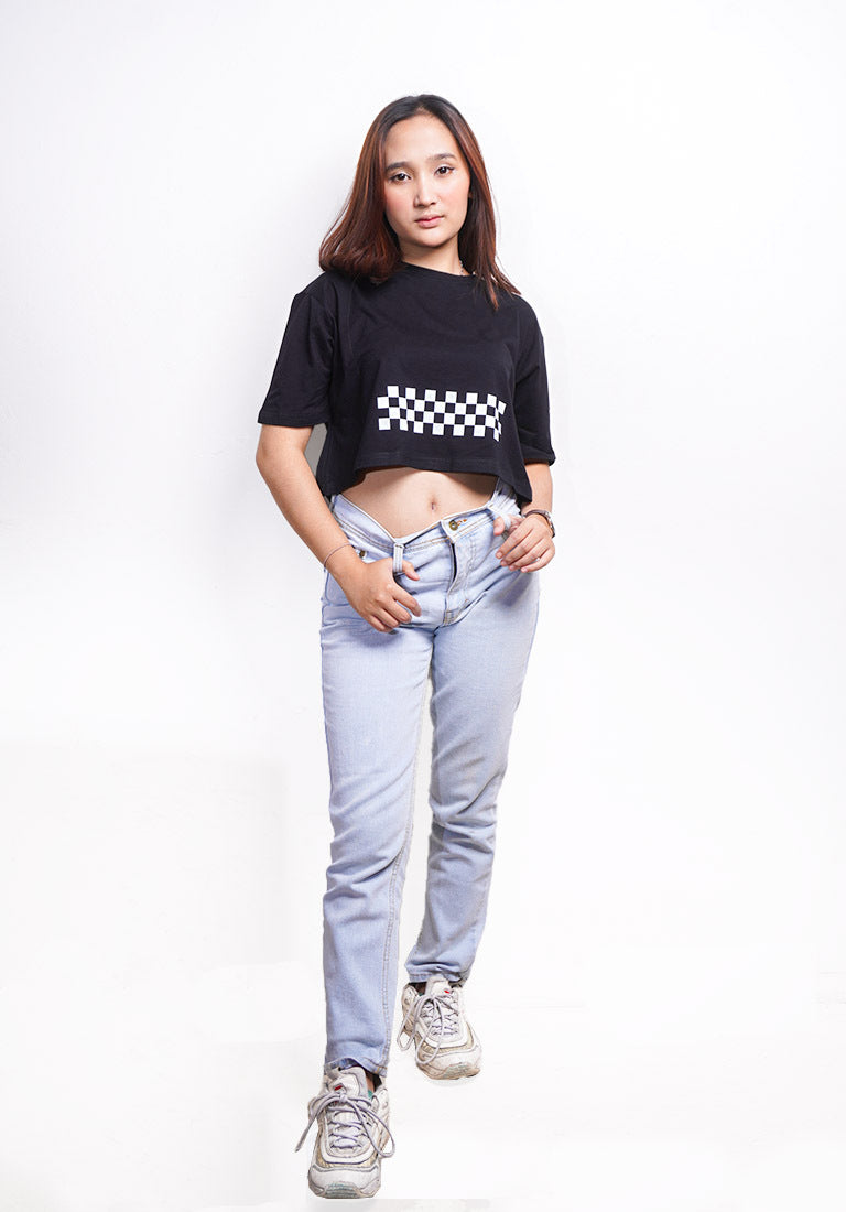 TDLA LTE45 crop top OLC kaos oversize wanita catur hitam