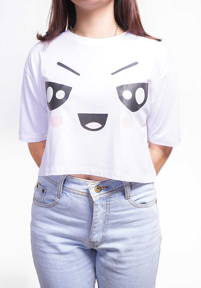 TDLA LTE46 crop top OLC kaos oversize anime evil laugh wanita putih