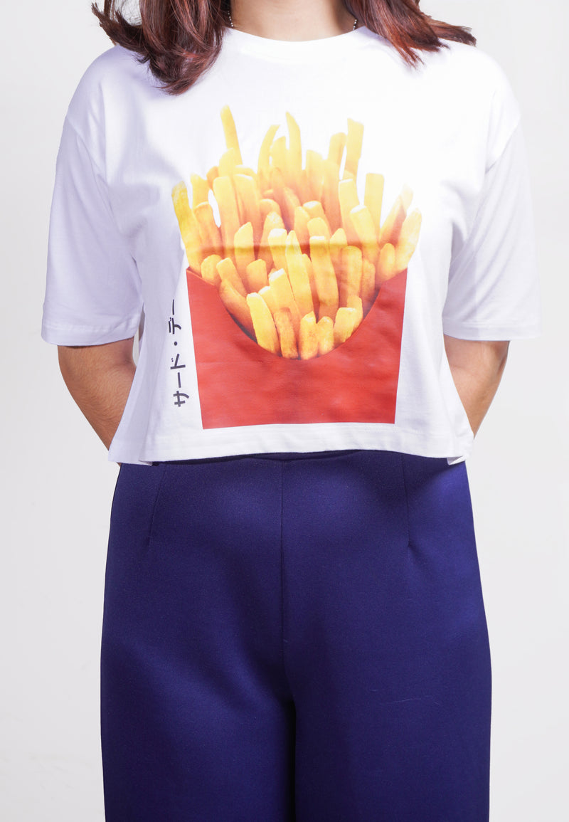 TDLA LTE47 kaos crop top OLC oversize wanita french fries putih