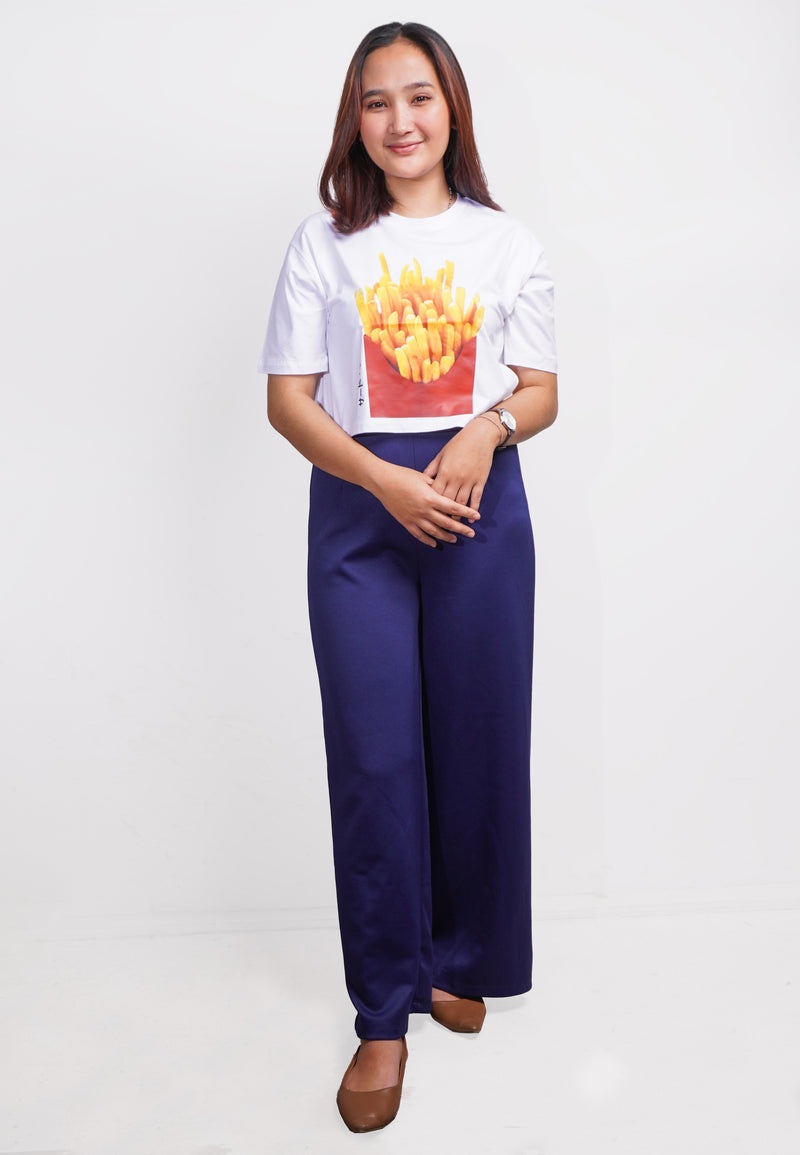 TDLA LTE47 kaos crop top OLC oversize wanita french fries putih