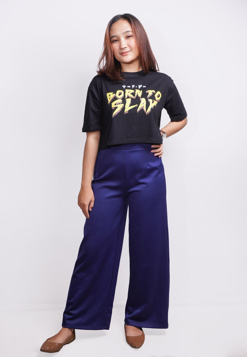 TDLA LTE52 oversize crop top OLC wanita tulisan jepang born to slay hitam