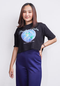 TDLA LTE53 kaos crop oversize OLC wanita bumi earth biru positive vibes hitam