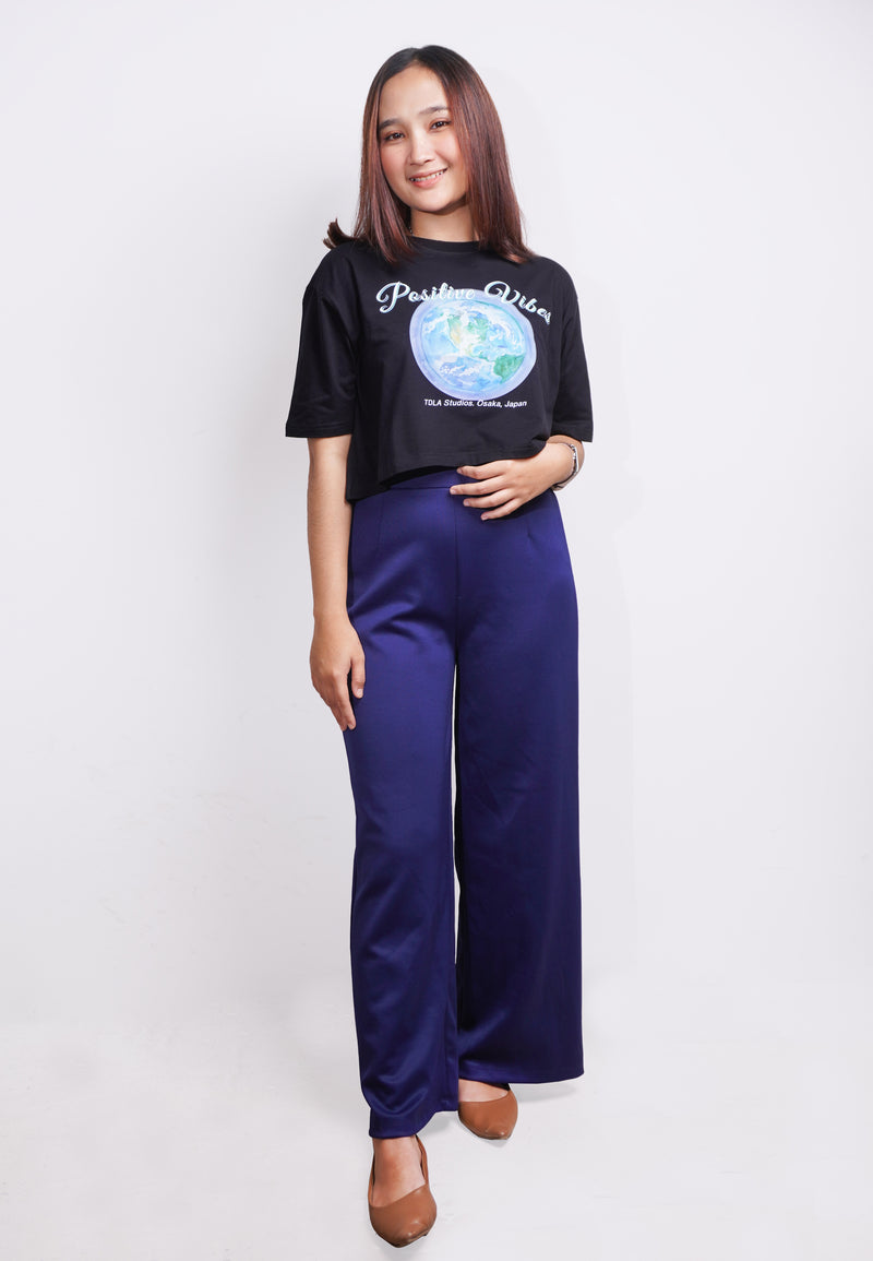 TDLA LTE53 kaos crop oversize OLC wanita bumi earth biru positive vibes hitam