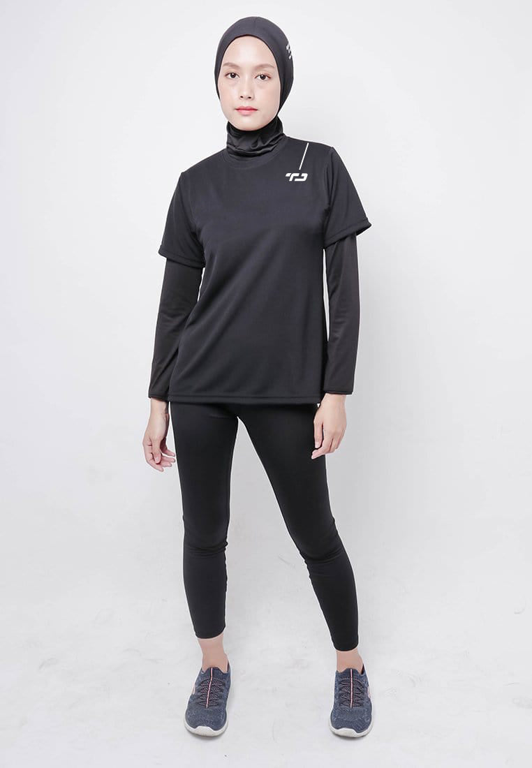 Td Active LSA99 kaos olahraga wanita gym lari running lengan pendek td garis hitam