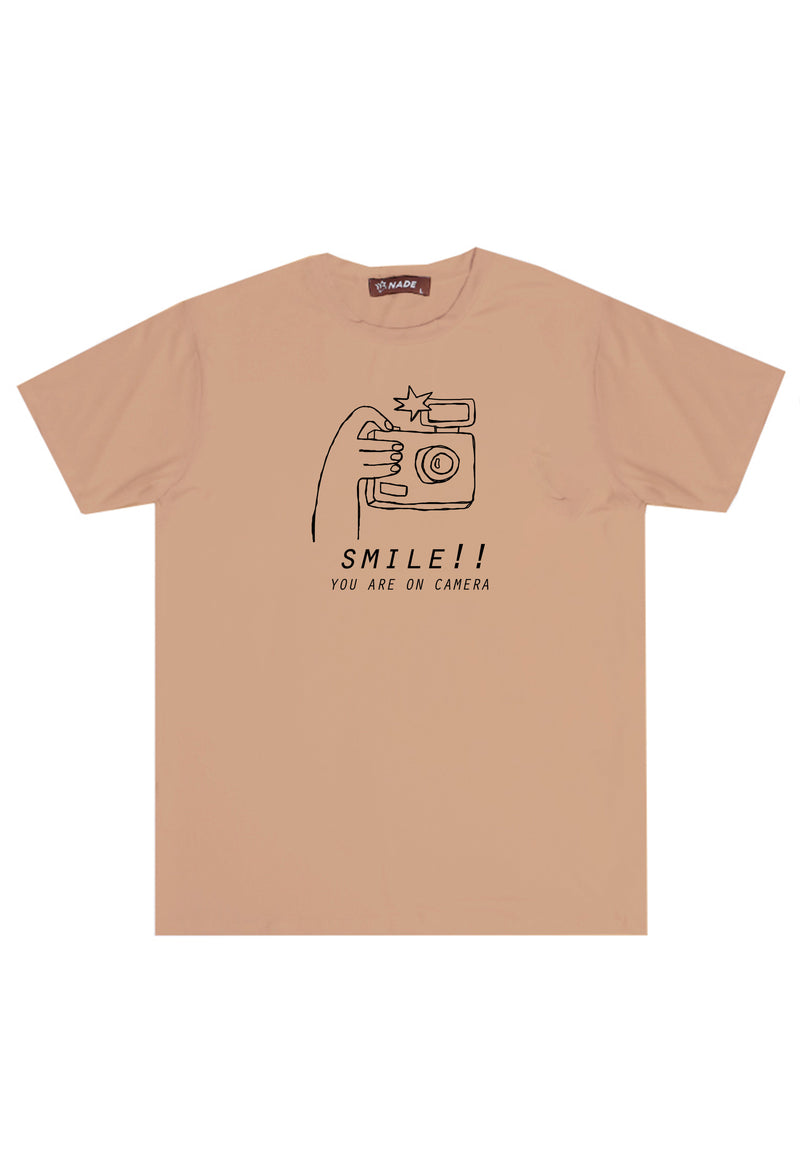 NTC50 kaos anti kusut distro anime kartun smile you are on camera khaki