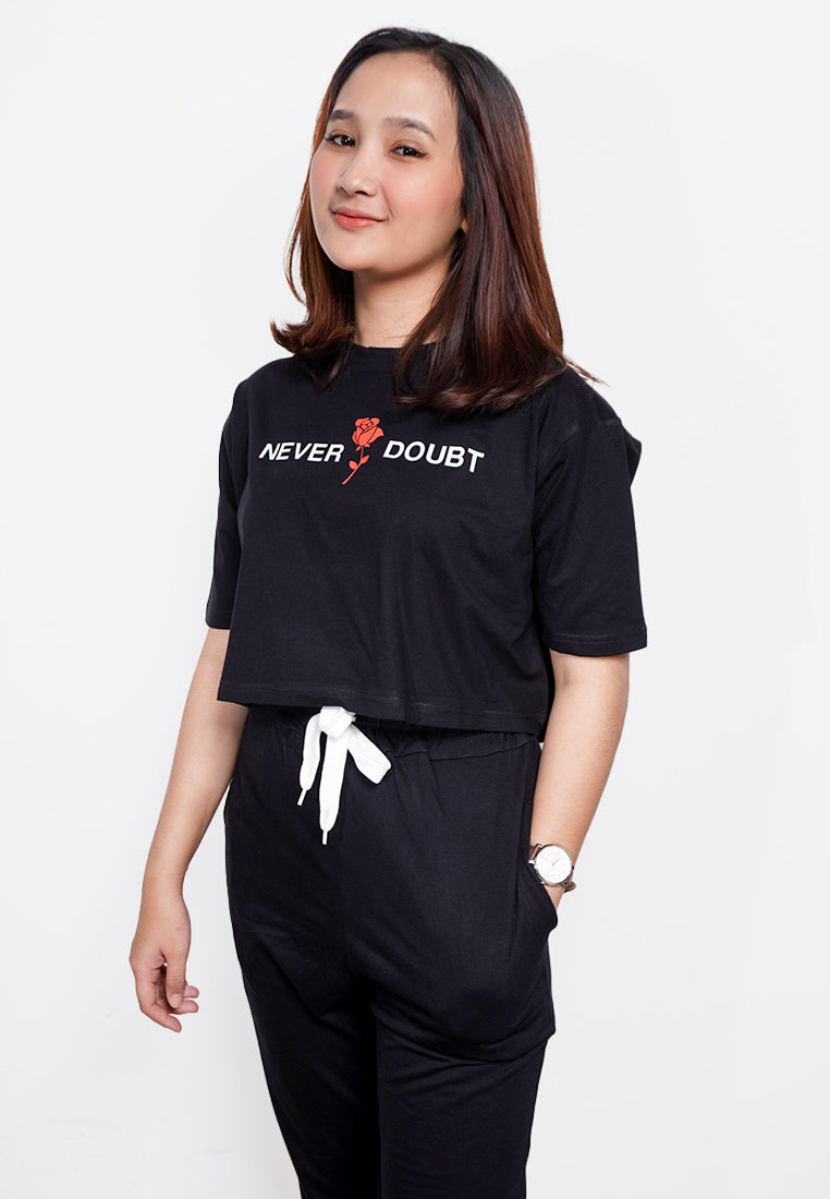 LTE68 olc crop top oversize loose hitam never doubt hitam