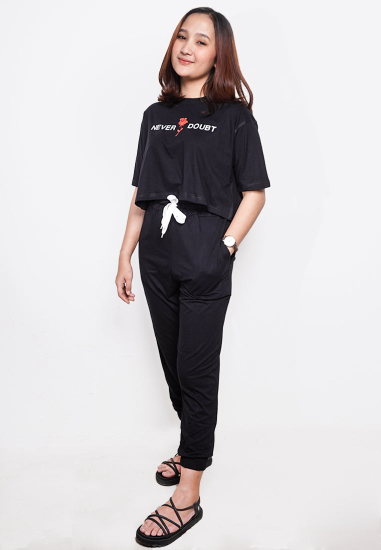 LTE68 olc crop top oversize loose hitam never doubt hitam