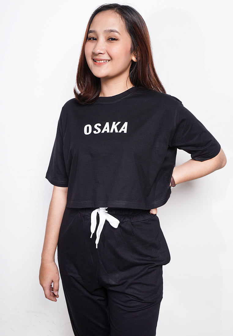 LTE72 kaos oversize OLC crop top OSAKA hitam