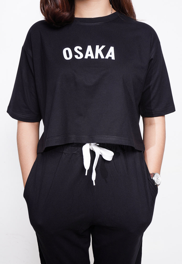 LTE72 kaos oversize OLC crop top OSAKA hitam