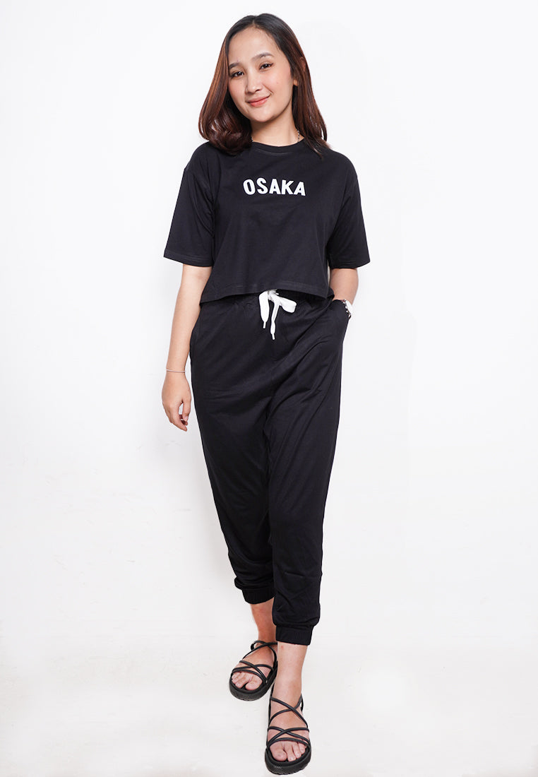 LTE72 kaos oversize OLC crop top OSAKA hitam