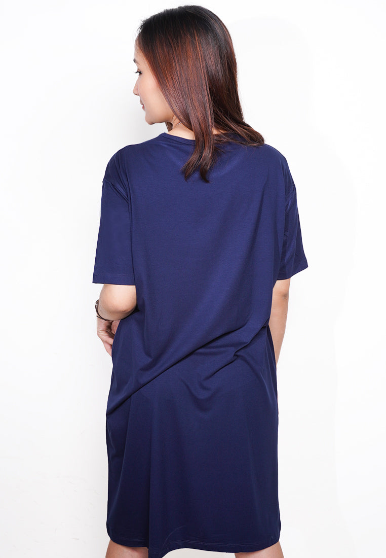 LTE81 ld kaos oversize dress wanita positive vibes earth navy