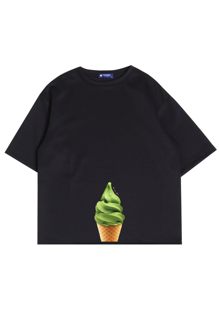 MTN60 kaos oversize gambar es krim matcha green tea ice cream hitam