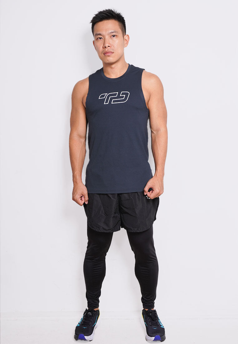 MS191 kaos olahraga gym pria sleeveless tangan kutung singlet tank top td outline dateng abu tua