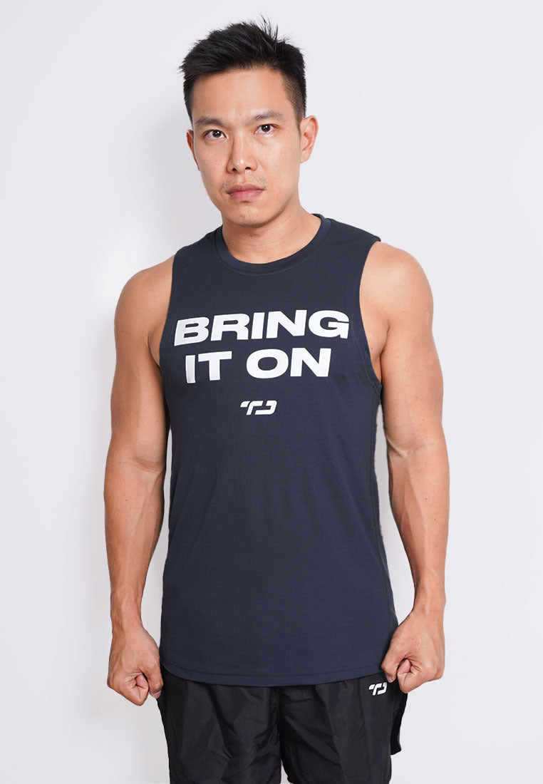 MS194 kaos olahraga gym pria sleeveless tangan kutung singlet tank top bring it on dateng abu tua