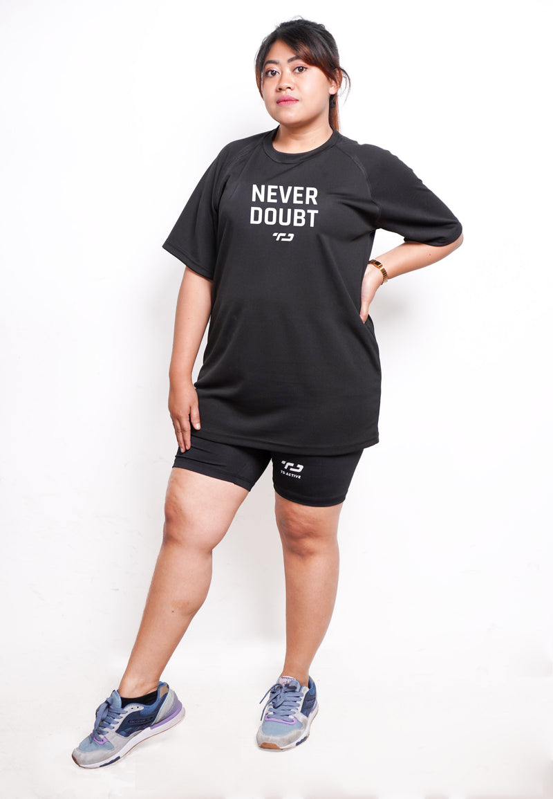 LSB11 kaos olahraga tangan pendek gym olahraga NEVER DOUBT unisex